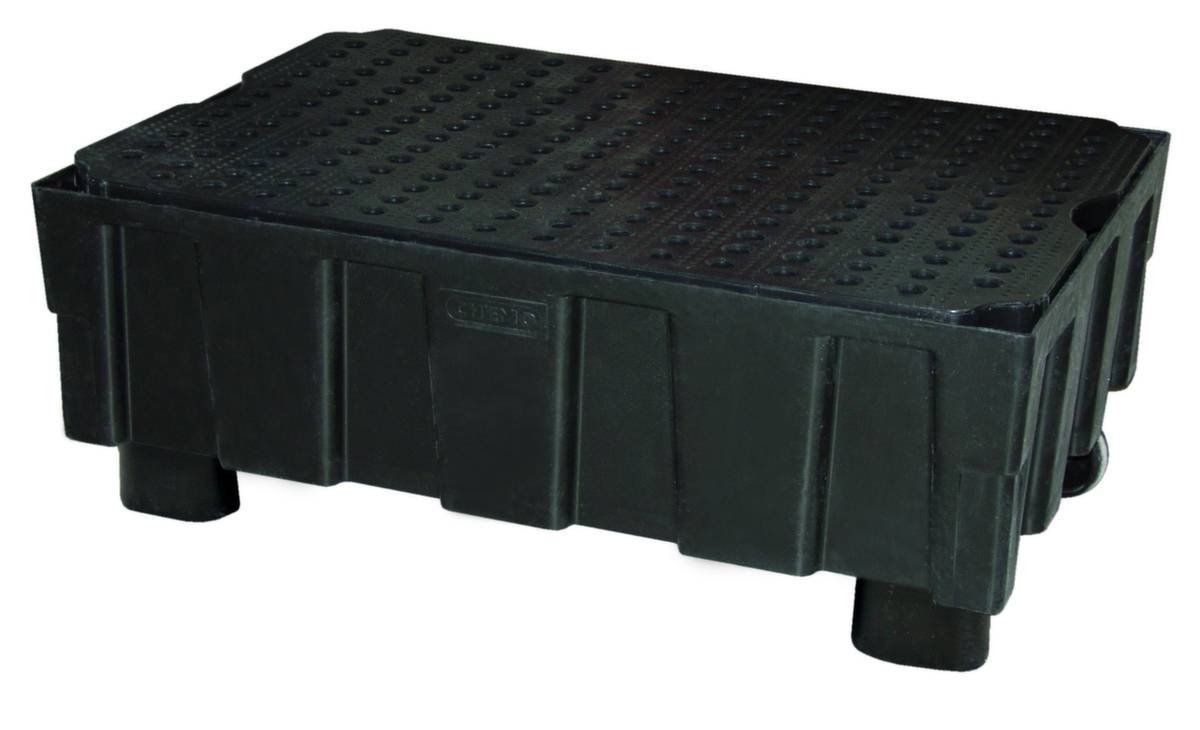 PE-Auffangwanne,f. 2x200l Fass,Auffangvol. 250l,HxBxT 440x1205x805mm,m. Lochplatte PE,4 Füße