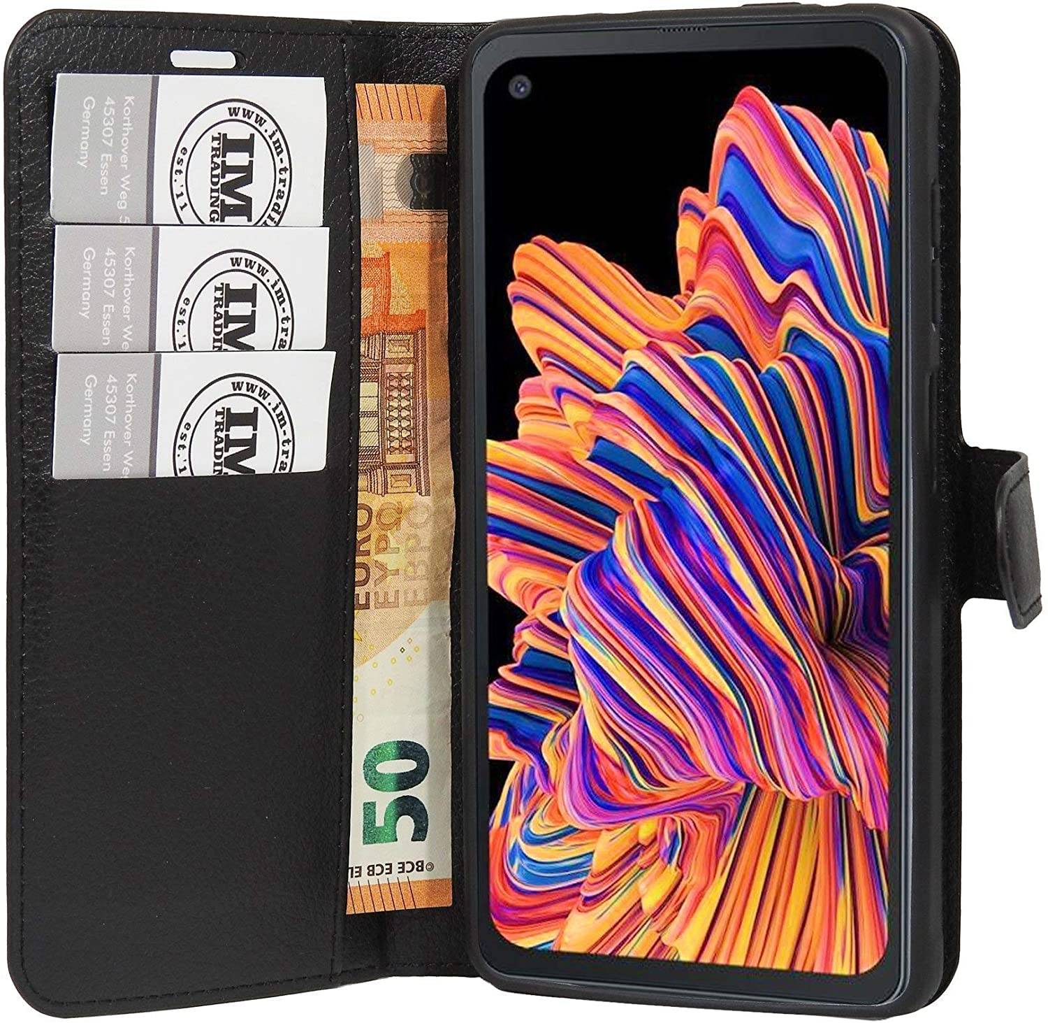 Buchtasche "Fancy" für SAMSUNG GALAXY XCOVER PRO (G715F) Handy Hülle Etui Brieftasche Schutzhülle Schwarz