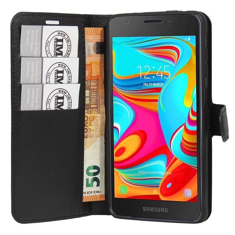 Buch Tasche Fancy für SAMSUNG GALAXY A2 CORE A260G Handy Hülle Etui Brieftasche Schutzhülle mit Standfunktion, Kartenfach Schwarz