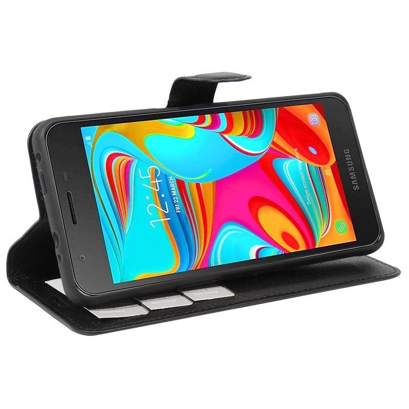 Buch Tasche Fancy für SAMSUNG GALAXY A2 CORE A260G Handy Hülle Etui Brieftasche Schutzhülle mit Standfunktion, Kartenfach Schwarz