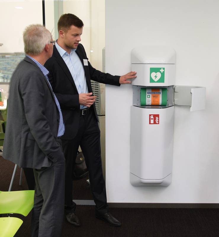 Notfallschrank,HxBxT 528x434x225mm,leer/f. 1x Defibrillator,Kunststoff,Korpus weiß,Front weiß