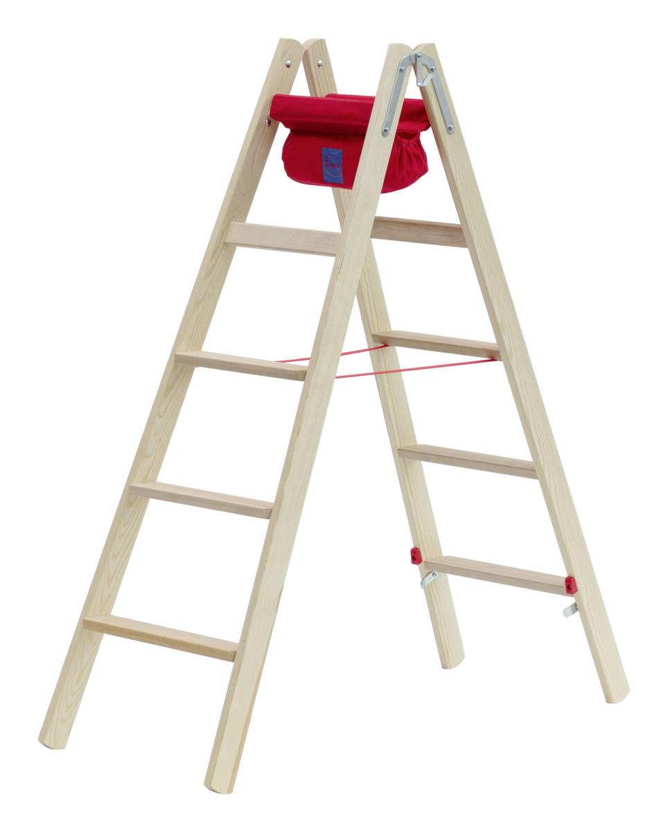 Stufenstehleiter,beidseitig,2x5 Stufen,Holm L 1,52m,Holz