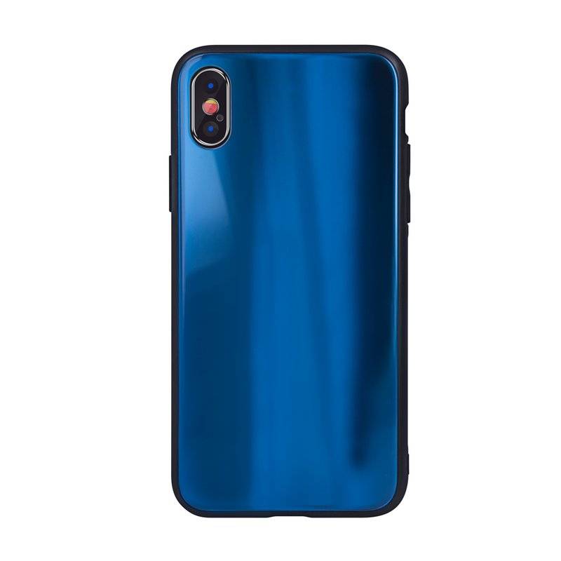 Aurora Glas Etui Silikon Hülle für iPhone SE 2020 Hart Case TPU Handy Cover Schutz in Dunkel-Blau