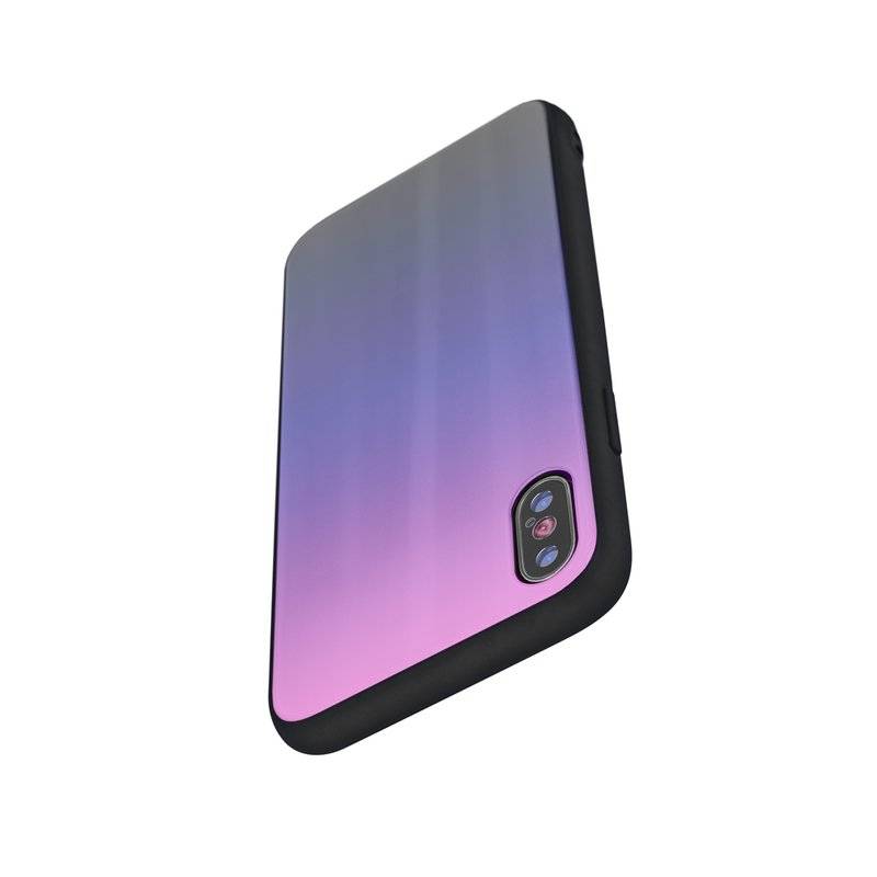 Aurora Glas Etui Silikon Hülle für iPhone SE 2020 Hart Case TPU Handy Cover Schut in Pink-Schwarz