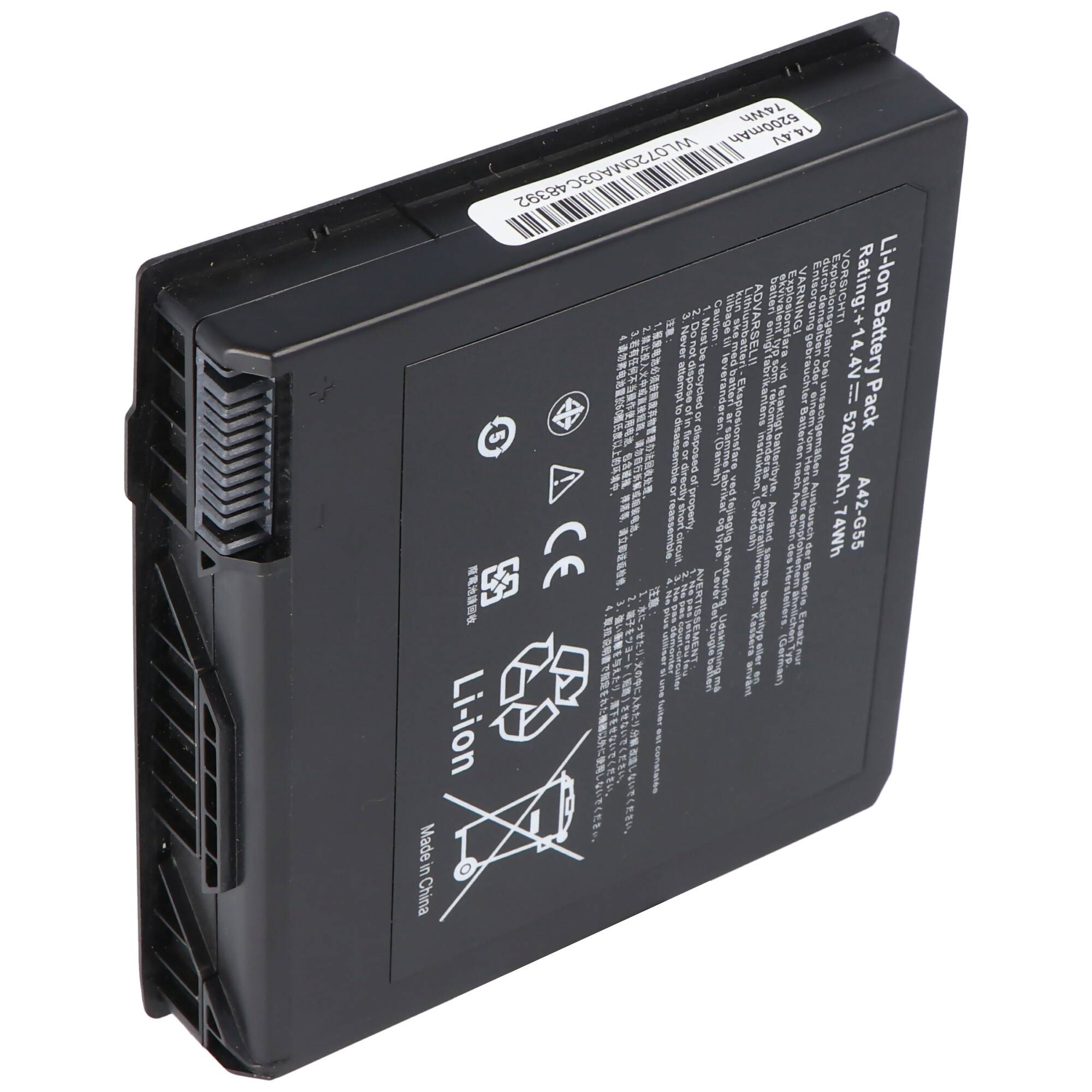 Akku passend für ASUS G55 G55V, Asus 0B110-00080000 A42-G55 B056R014-0037 14,4 Volt 5200mAh 74wh 115,80mm x 122,50mm x 2