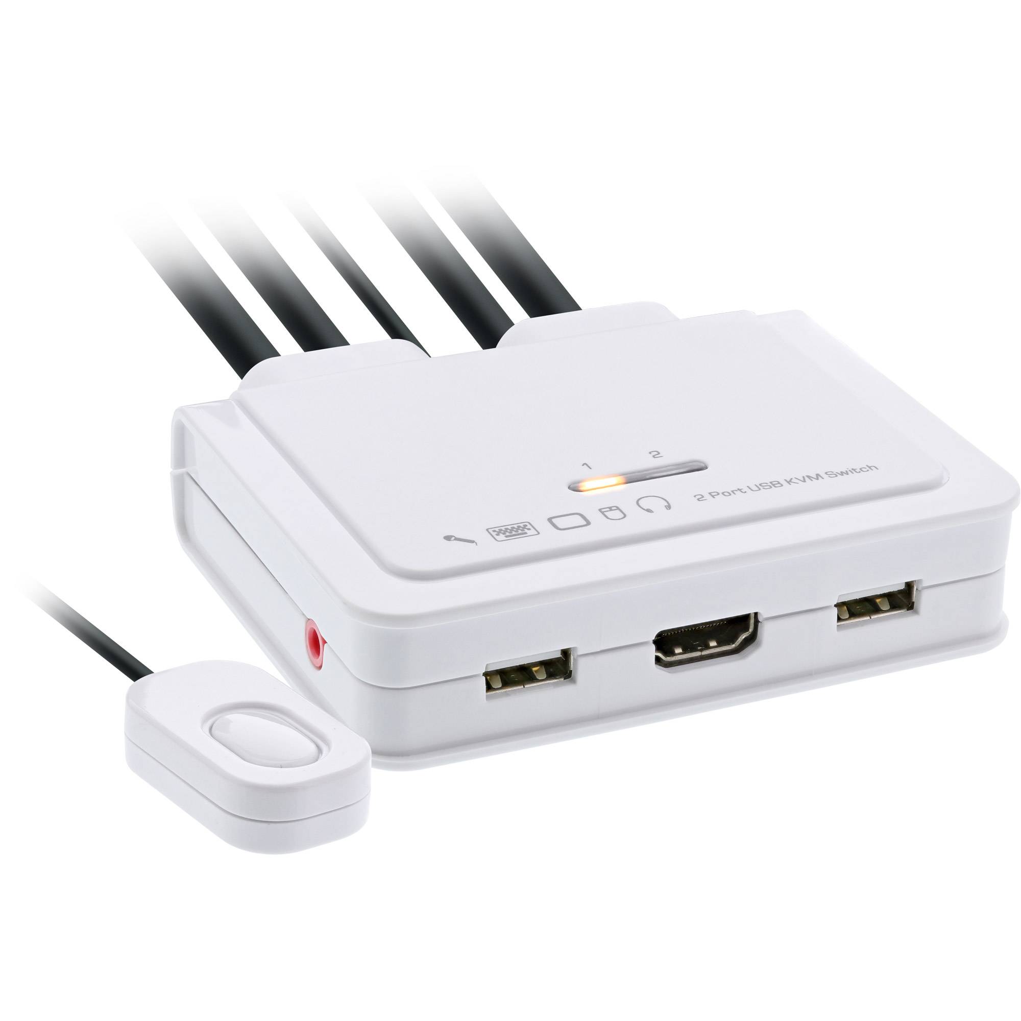INLINE - KVM Switch - 2-fach - USB-C + HDMI zu HDMI - 4K - mit Audio - integr. Kabel