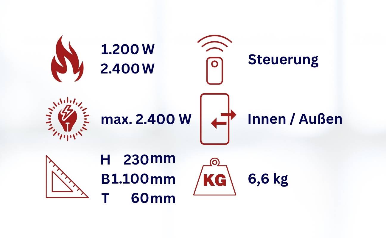 WDH Dunkel-Heizstrahler WDH-180DS - 2.400 W - Innen & Außen - Elektro Heizstrahler, E-Heizer, Heizung