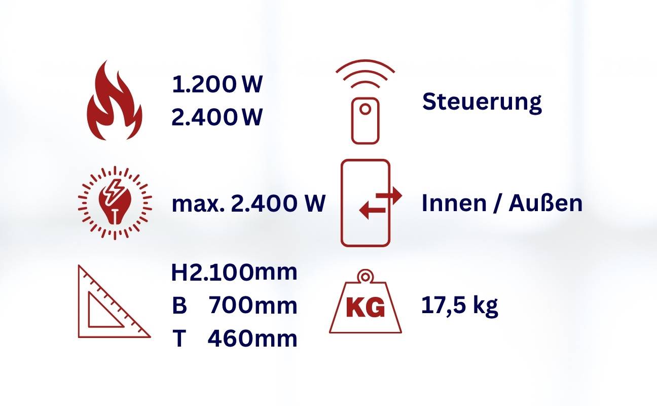 WDH Stand-Heizstrahler WDH-240GT - 2.4000 W - Outdoor & Indoor - Terrassenstrahler, Balkonheizer, Heizpilz