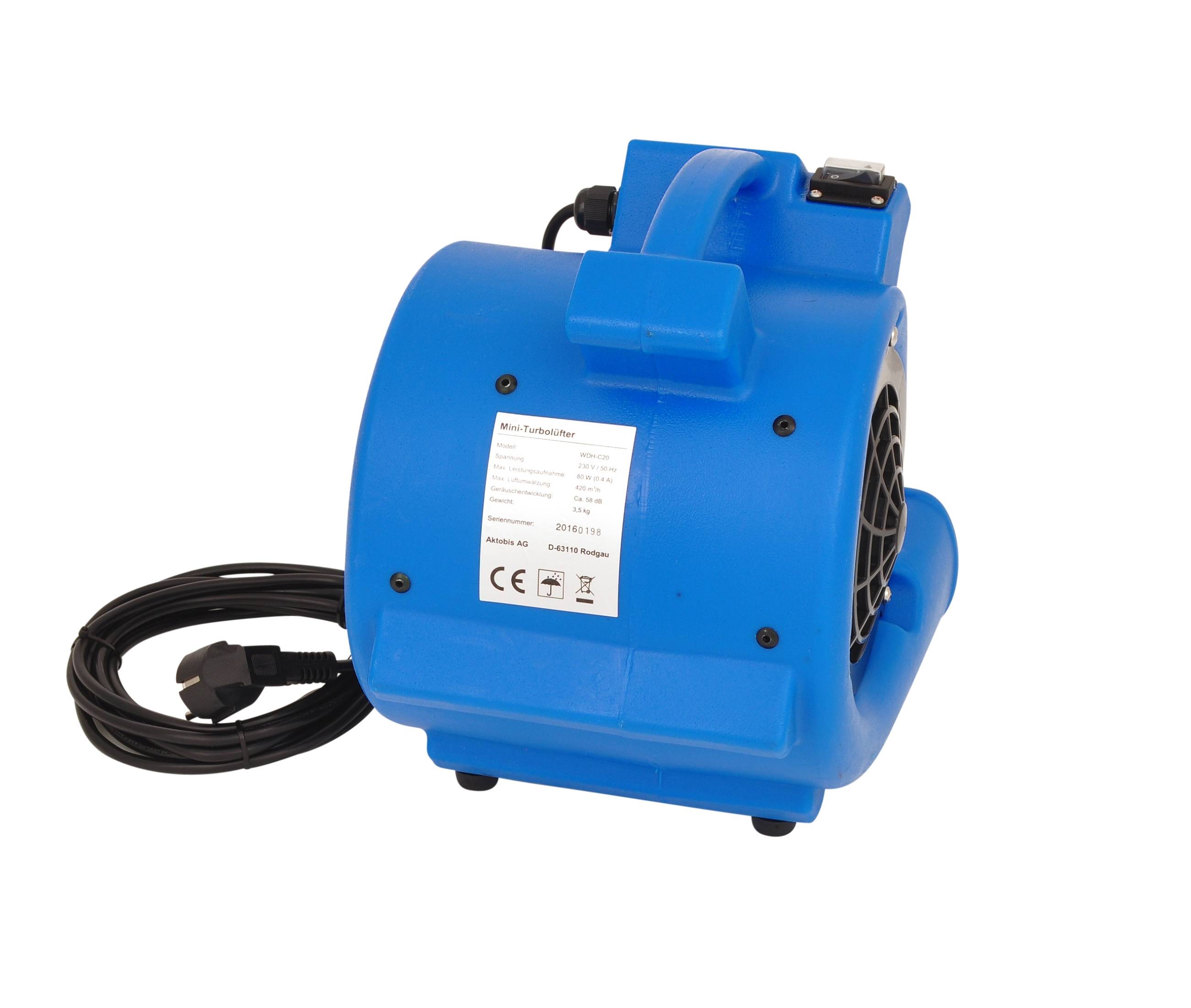 WDH Mini Turbolüfter WDH-C20 - Gebläse, Lüfter, Förderventilator - 420 m³/h Luftumwälzung