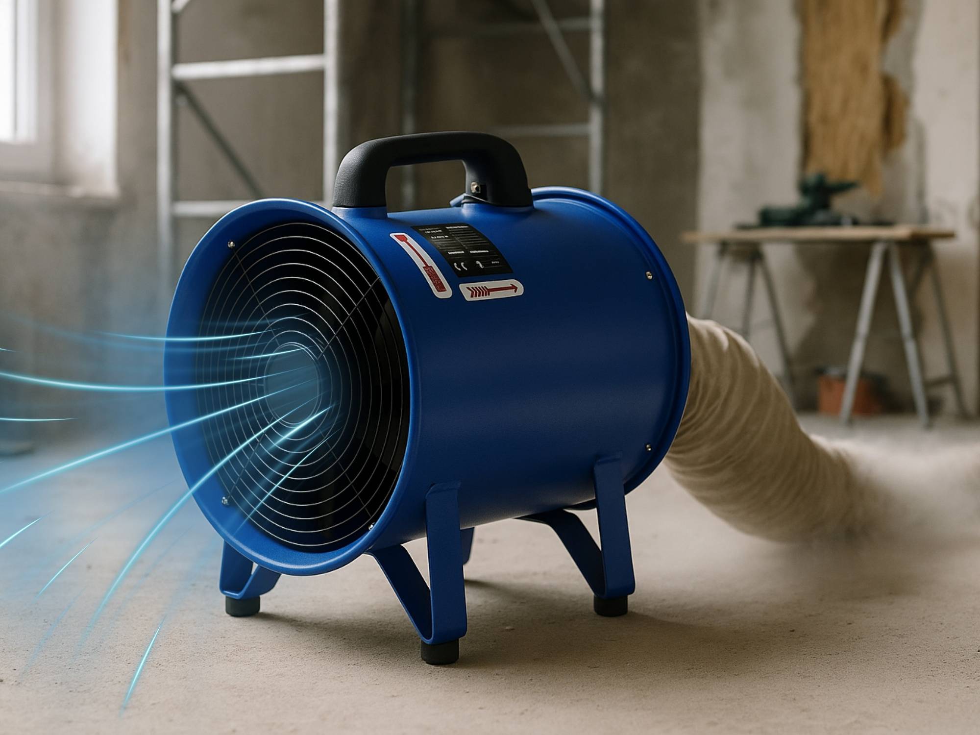 WDH Axialgebläse WDH-SHT28 - (Ø x H) 30 x 41,5 cm - Baustellen-Ventilator, Windmaschine - 2.800 m³/h Luftumwälzung