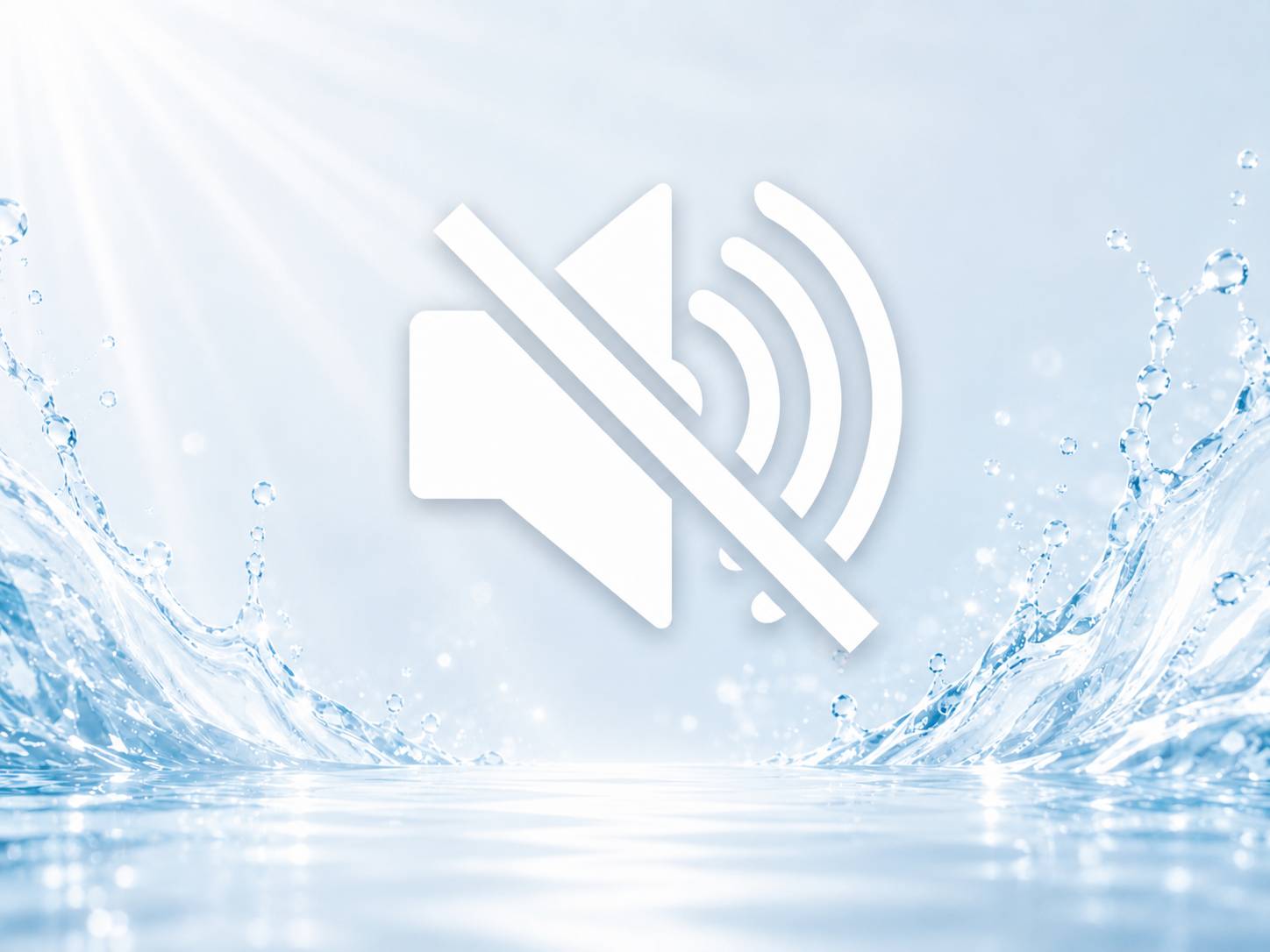 Stummgeschaltetes Lautsprechersymbol über einem blauen Wasserspritzer-Hintergrund, was darauf hindeutet, dass der Ton ausgeschaltet oder stummgeschaltet ist.
