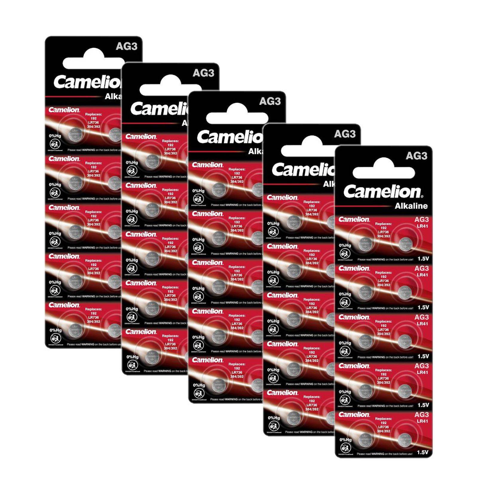 50 Stück Camelion Knopfzelle, Uhren-Batterie LR41 AG3 (5x 10er Blister), 1,5V, Alkaline