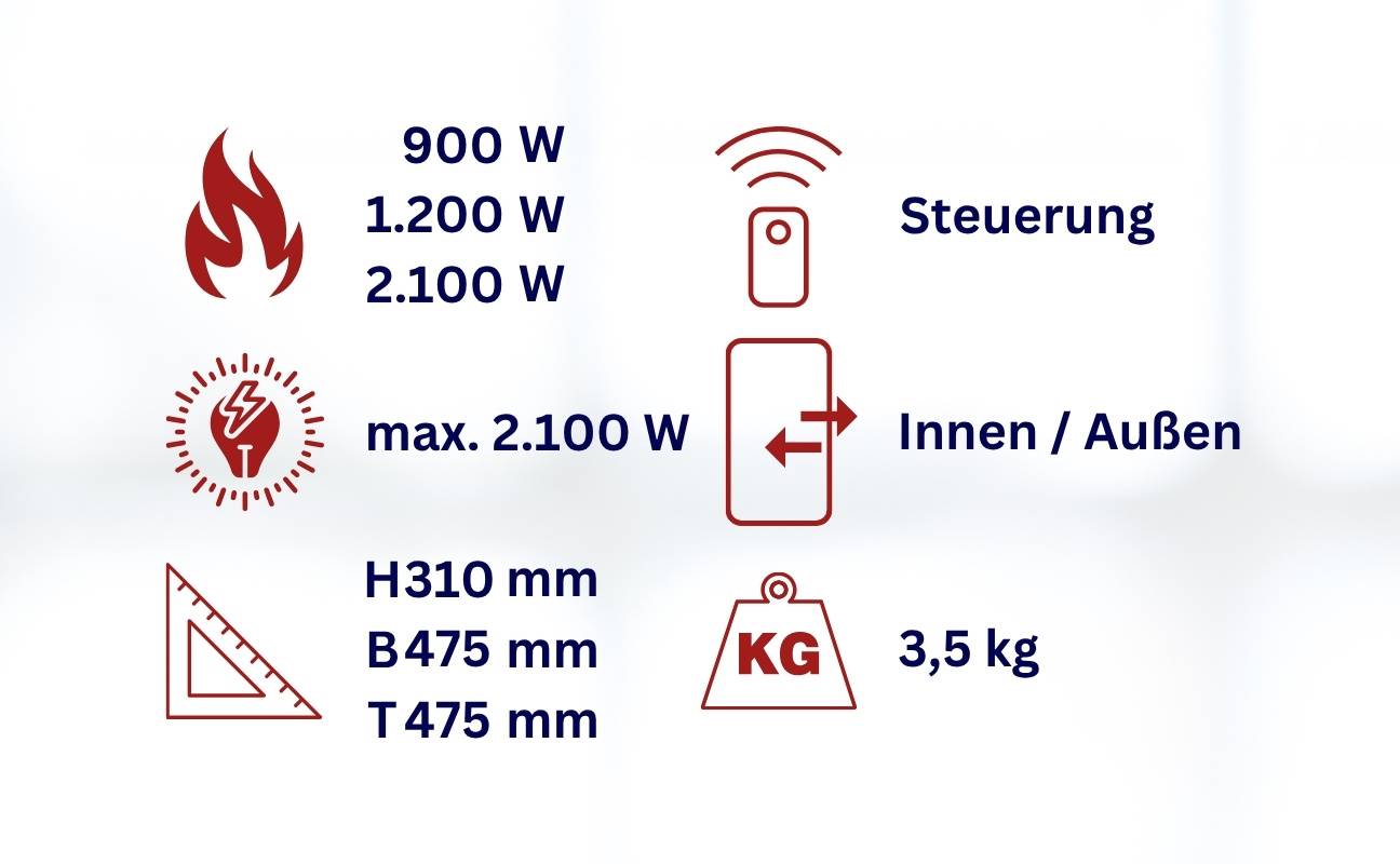 WDH Decken-Heizstrahler WDH-210S - 2.100 W - Outdoor & Indoor - Heizpilz, Terrassenheizstrahler, Wärmestrahler
