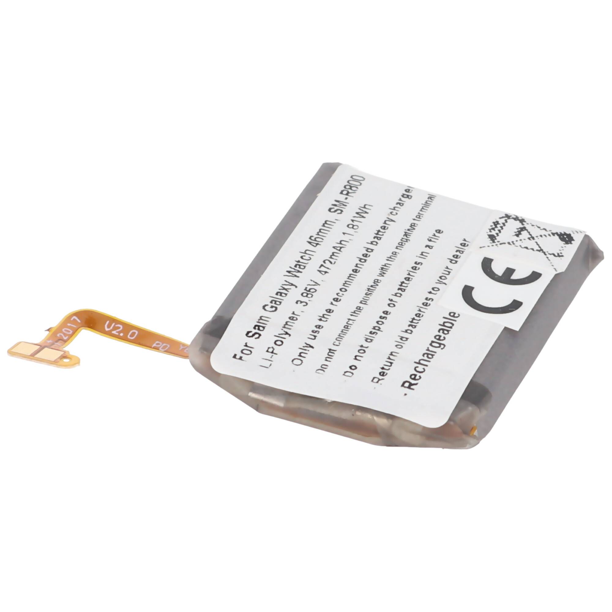 Akku passend für Samsung Galaxy Watch 46mm, SM-R800, Li-Polymer, 3,85V, 472mAh, 1,8Wh, built-in, ohne Werkzeug