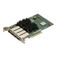 PCIe-Erweiterungskarte mit vier externen Anschlüssen und einem großen Kühlkörper, wahrscheinlich ein Netzwerk- oder Speicheradapter.