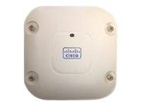 Nahaufnahme eines weißen Cisco-Wireless-Access-Points mit vier Eckschrauben und einer kleinen Statusanzeige.