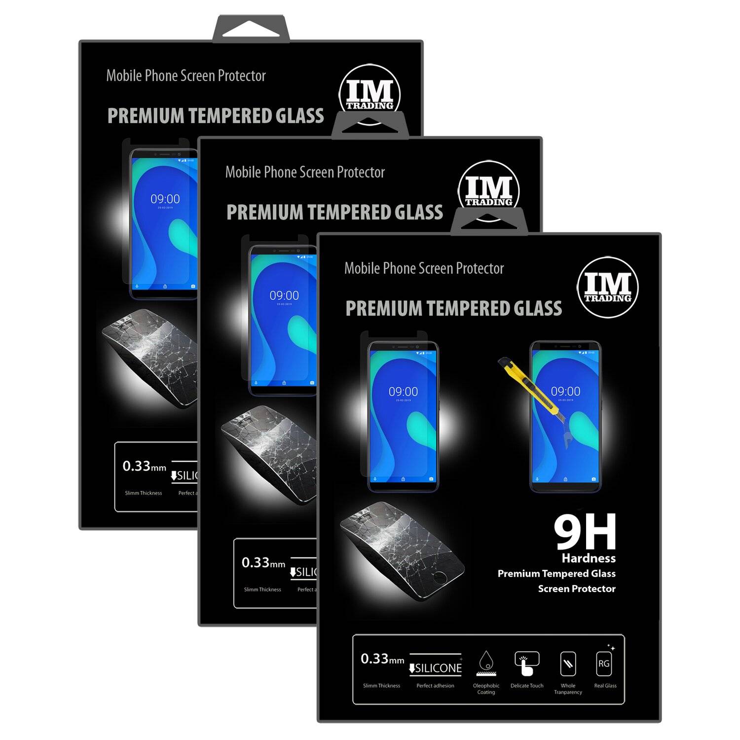 3X Schutz Schutz Glas 9H Tempered Glass Display Schutz Folie Display Glas Screen Protector für Wiko Y80