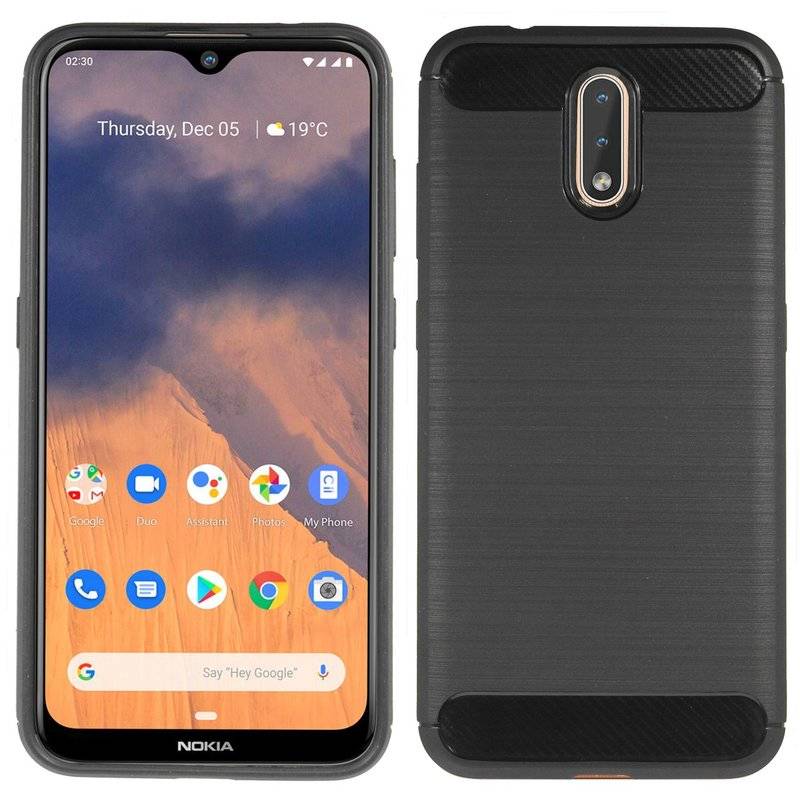 Silikonhülle Bumper Carbon für Nokia 2.3 Case TPU Soft Handyhülle Cover Schutzhülle Schwarz