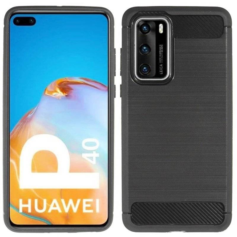 Silikonhülle Bumper Carbon für Huawei P40 Case TPU Soft Handyhülle Cover Schutzhülle Schwarz