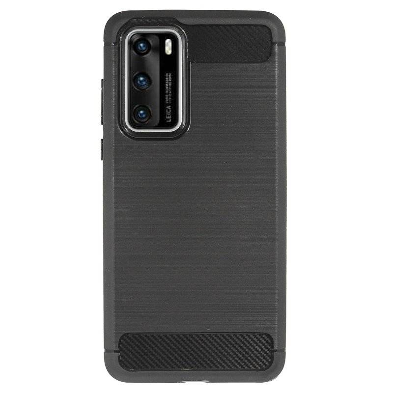 Silikonhülle Bumper Carbon für Huawei P40 Case TPU Soft Handyhülle Cover Schutzhülle Schwarz