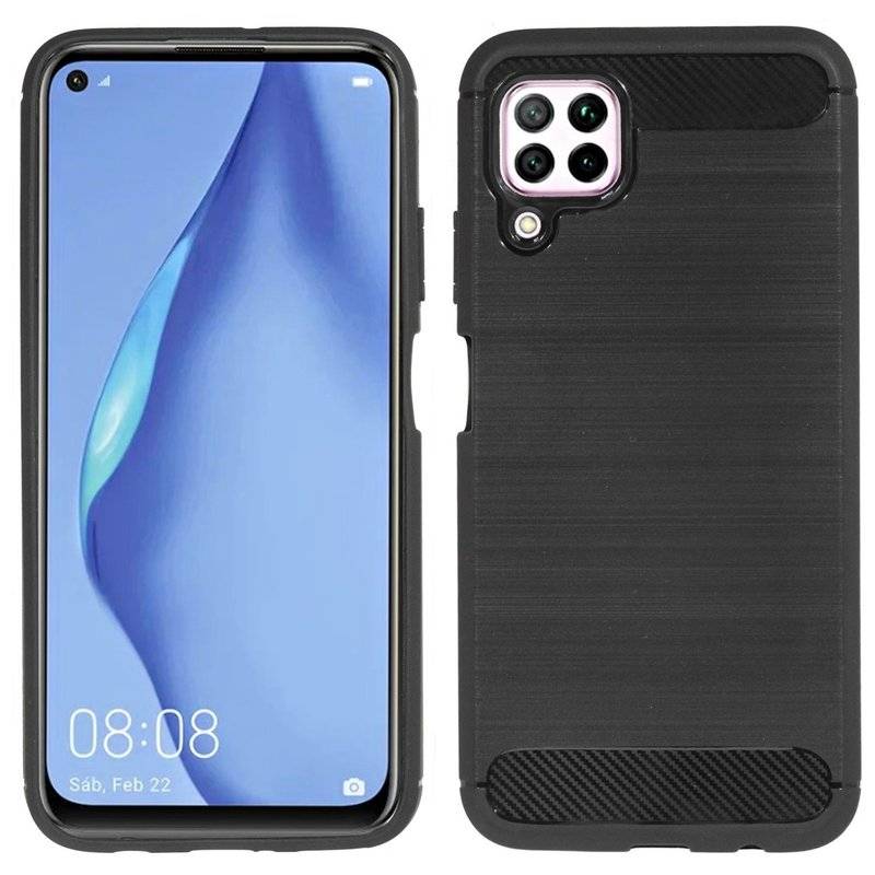 Silikonhülle Bumper Carbon für HUAWEI P40 LITE Case TPU Soft Handyhülle Cover Schutzhülle Schwarz