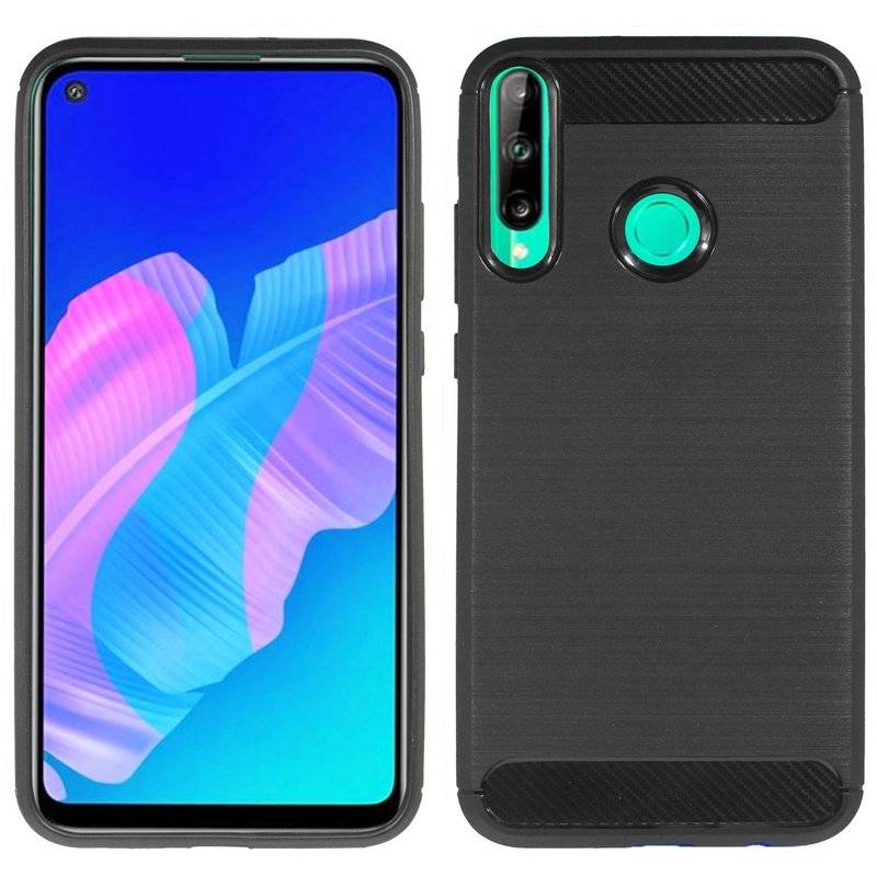 Silikonhülle Bumper Carbon für HUAWEI P40 LITE E Case TPU Soft Handyhülle Cover Schutzhülle Schwarz