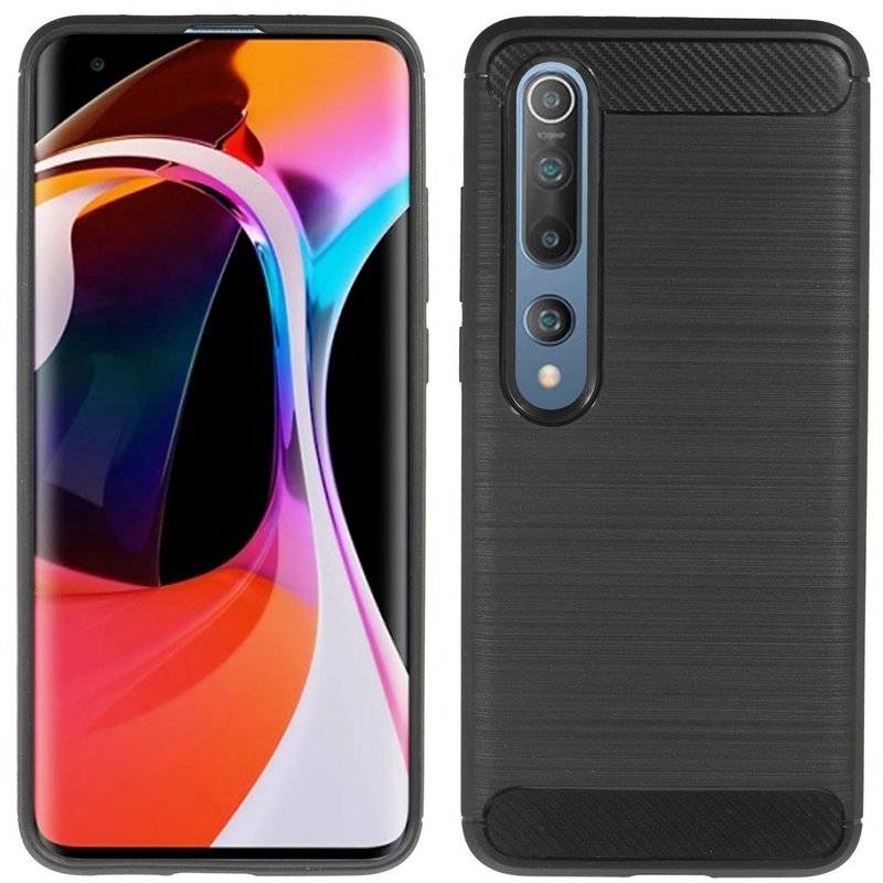 Silikonhülle Bumper Carbon für XIAOMI MI 10 PRO Case TPU Soft Handyhülle Cover Schutzhülle Schwarz