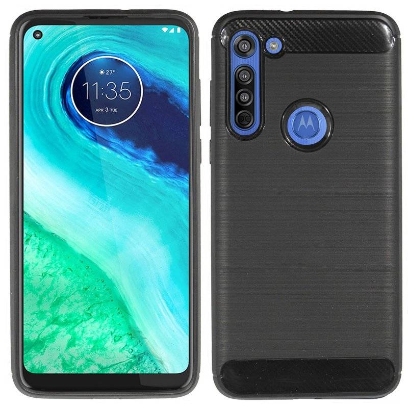 Silikonhülle Carbon für MOTOROLA MOTO G8 POWER TPU Case Soft Handyhülle Cover Schutzhülle Schwarz
