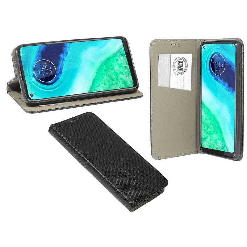 Elegante Buch-Tasche Smart Magnet für MOTOROLA MOTO G8 POWER Leder Optik Wallet Book-Style Cover Schale in Schwarz