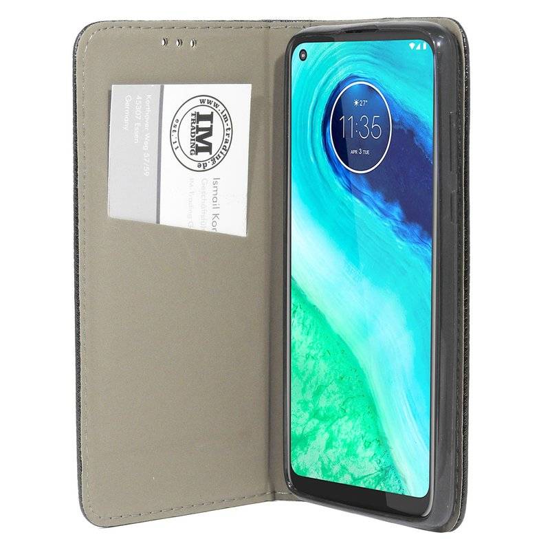Elegante Buch-Tasche Smart Magnet für MOTOROLA MOTO G8 POWER Leder Optik Wallet Book-Style Cover Schale in Schwarz