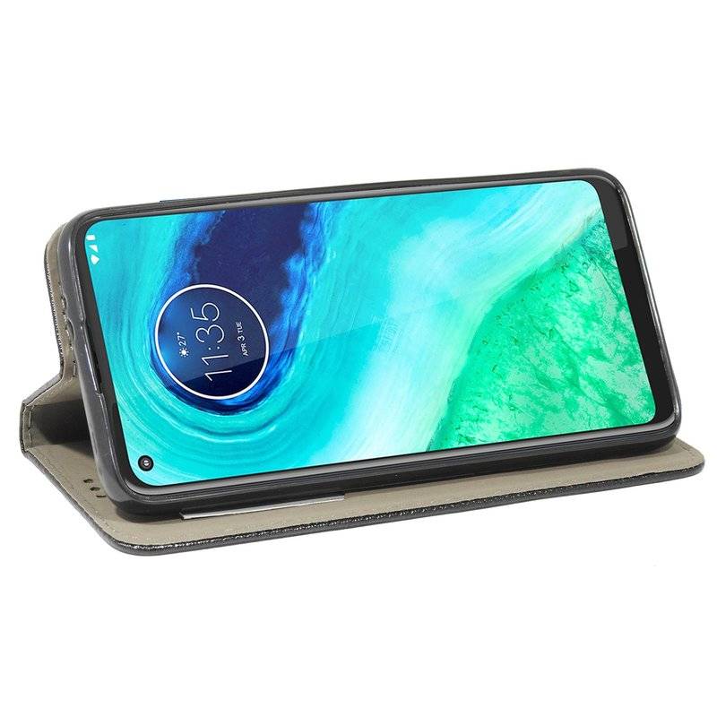 Elegante Buch-Tasche Smart Magnet für MOTOROLA MOTO G8 POWER Leder Optik Wallet Book-Style Cover Schale in Schwarz