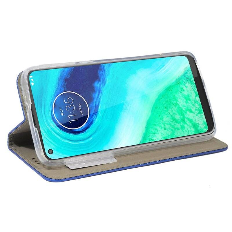 Elegante Buch-Tasche Smart Magnet für MOTOROLA MOTO G8 POWER Leder Optik Wallet Book-Style Cover Schale in Blau