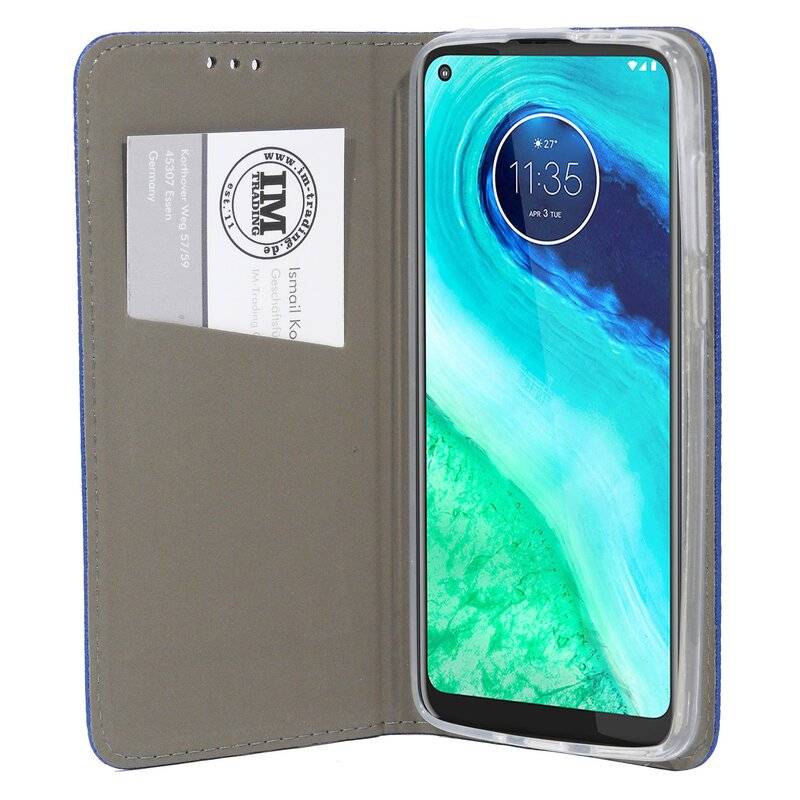Elegante Buch-Tasche Smart Magnet für MOTOROLA MOTO G8 POWER Leder Optik Wallet Book-Style Cover Schale in Blau