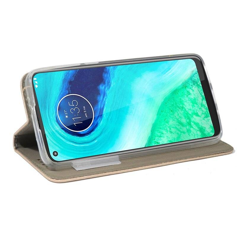 Elegante Buch-Tasche Smart Magnet für MOTOROLA MOTO G8 POWER Leder Optik Wallet Book-Style Cover Schale in Gold