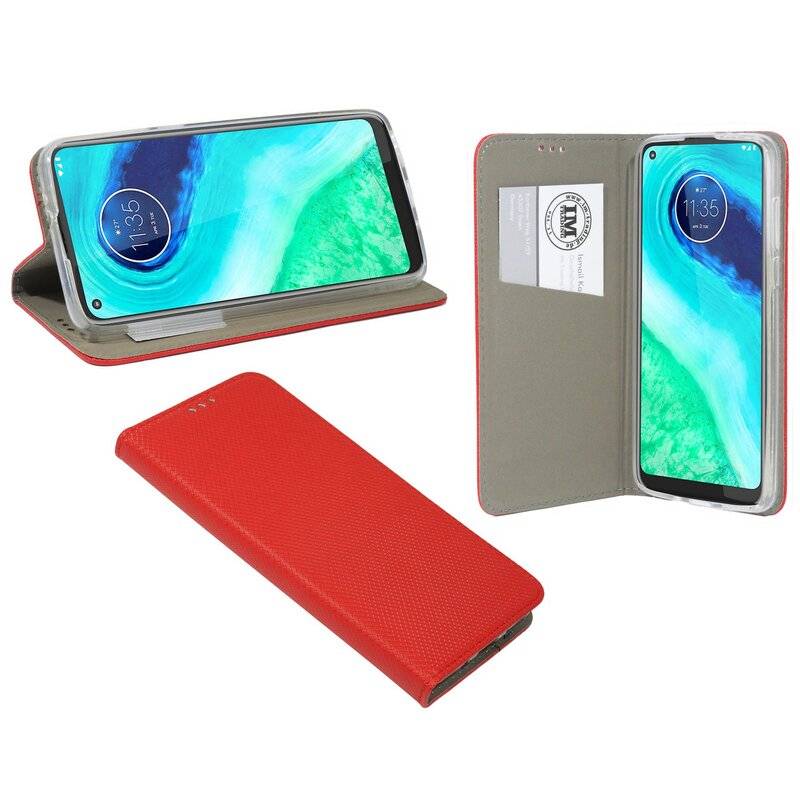 Elegante Buch-Tasche Smart Magnet für MOTOROLA MOTO G8 POWER Leder Optik Wallet Book-Style Cover Schale in Rot