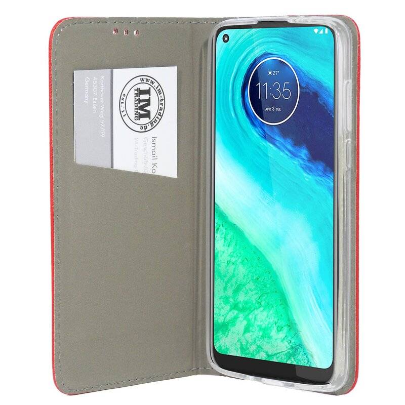 Elegante Buch-Tasche Smart Magnet für MOTOROLA MOTO G8 POWER Leder Optik Wallet Book-Style Cover Schale in Rot