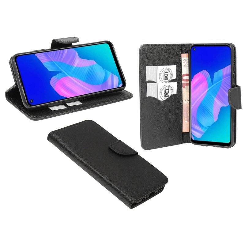 Buch Tasche "Fancy" für HUAWEI P40 LITE E Handy Hülle Etui Brieftasche Schutzhülle mit Standfunktion, Kartenfach Schwarz