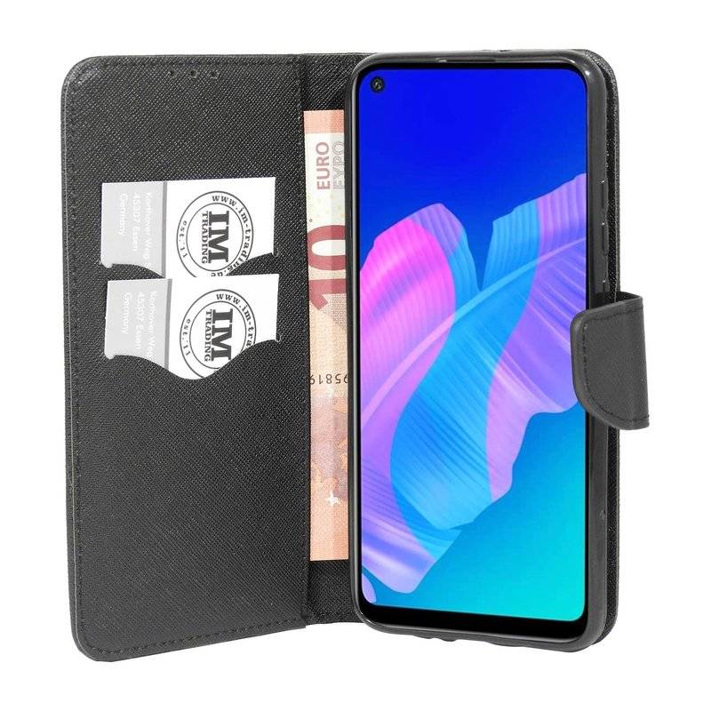 Buch Tasche "Fancy" für HUAWEI P40 LITE E Handy Hülle Etui Brieftasche Schutzhülle mit Standfunktion, Kartenfach Schwarz