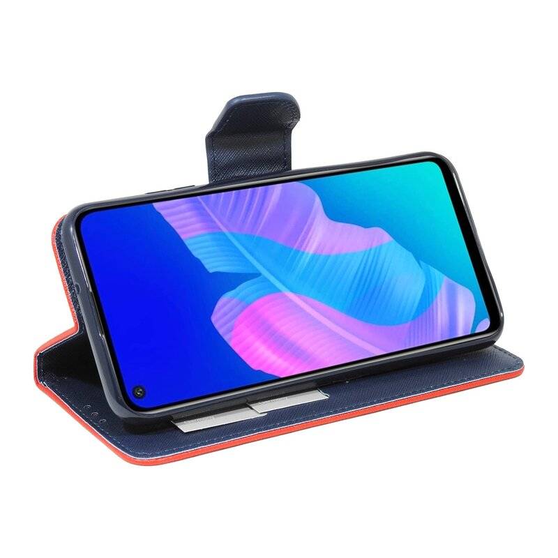 Buch Tasche "Fancy" für HUAWEI P40 LITE E Handy Hülle Schutzhülle mit Standfunktion, Kartenfach Rot-Blau