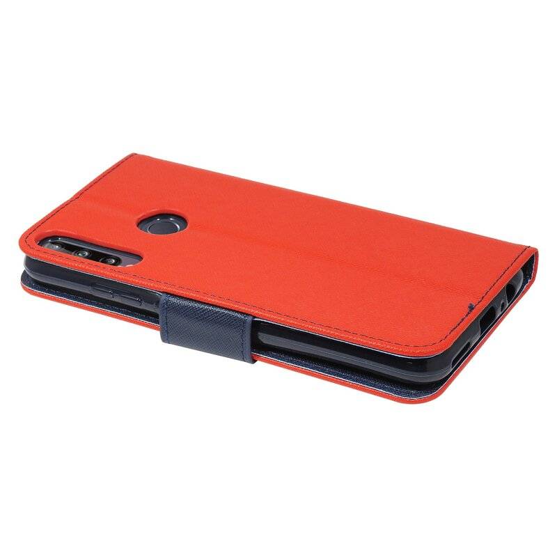 Buch Tasche "Fancy" für HUAWEI P40 LITE E Handy Hülle Schutzhülle mit Standfunktion, Kartenfach Rot-Blau