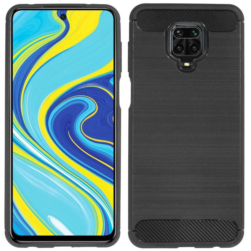 Silikonhülle Bumper Carbon für XIAOMI REDMI NOTE 9S Case TPU Soft Handyhülle Cover Schutzhülle Schwarz