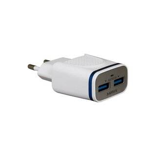 Sunix Netzteil Schnell Ladegerät 2,1A Tragbares 2X USB Dual Port Fast Charge + 1,2m Micro-Usb Kabel in Weiß