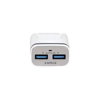 Sunix Netzteil Schnell Ladegerät 2,1A Tragbares 2X USB Dual Port Fast Charge + 1,2m Micro-Usb Kabel in Weiß