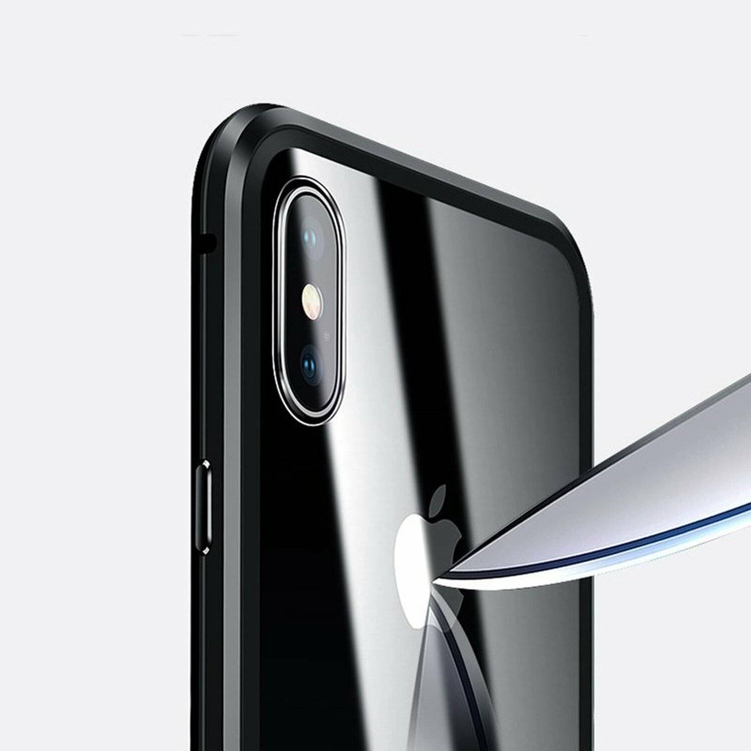 360° Magnet Full Slim Metall Case Schutz Tasche Handyhülle Handyschale mit Schutzglas Vorderseite und Rückseite Schwarz für Xiaomi Mi 9 SE