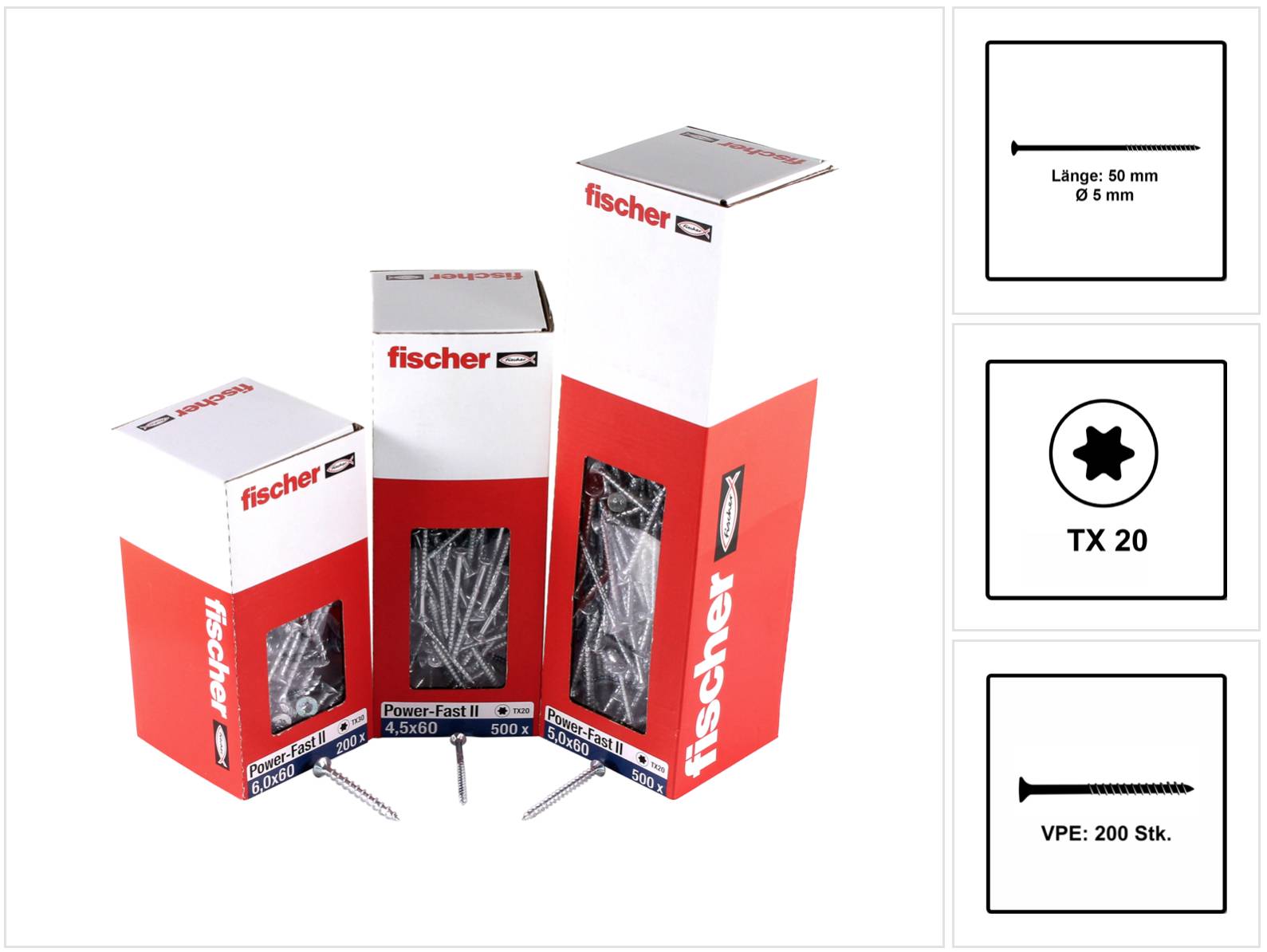 fischer Power-Fast II 670376 Spanplattenschrauben 5 mm 50 T-Profil Stahl - Schra