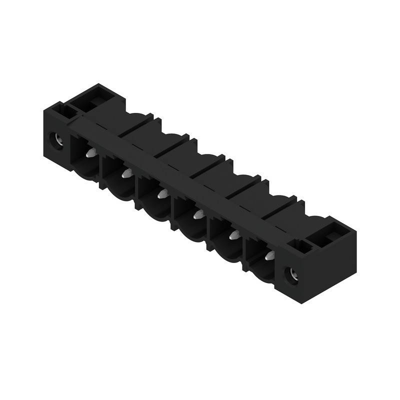 Ein schwarzer Terminalblock mit mehreren Anschlusspunkten, konzipiert zur Sicherung und Organisation elektrischer Verbindungen.