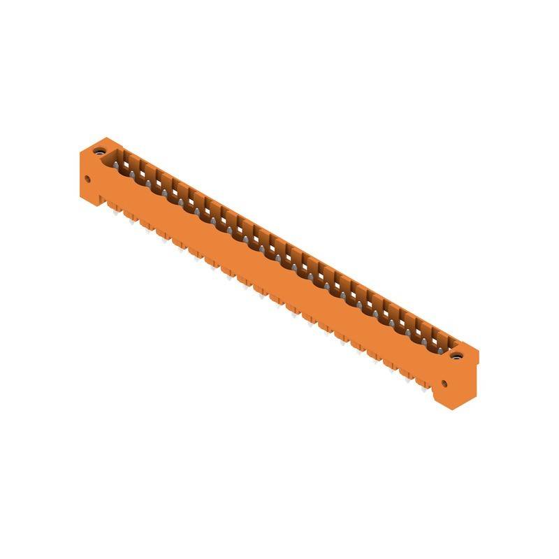 Ein orangefarbenes Gestell mit gleichmäßig verteilten Löchern, das zur Organisation oder Unterstützung von zylindrischen Gegenständen entwickelt wurde, aus einer schrägen Perspektive betrachtet.