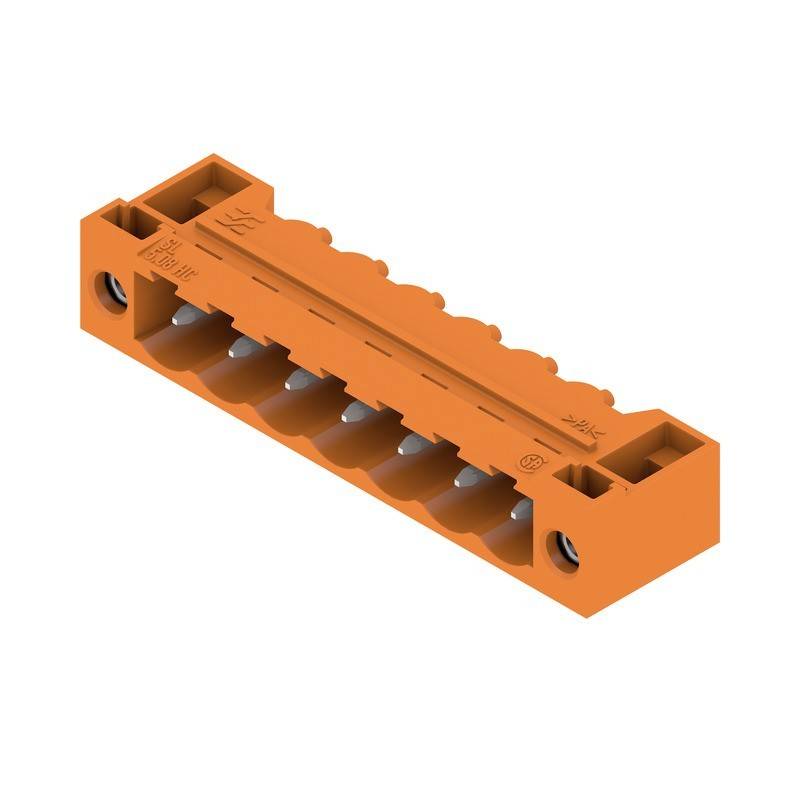 Wago 5-Wege-Hebelmutter in Orange, mit fünf Anschlusspunkten zum Sichern von Drähten, verwendet in elektrischen Installationsprojekten für schnelle Verbindungen.