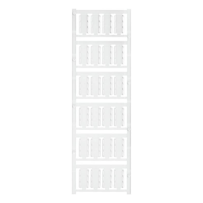 Ein hoher, weißer, rechteckiger Zaunpaneel mit gleichmäßig angeordneten vertikalen Latten, gerahmt von horizontalen und vertikalen Stützträgern.