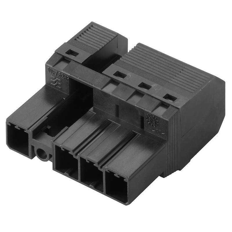 Ein schwarzer elektrischer Anschluss mit drei Schlitzen, gekennzeichnet mit 'SWP3C-03D'. Wird zum sicheren Verbinden von elektrischen Leitungen in Geräten verwendet.